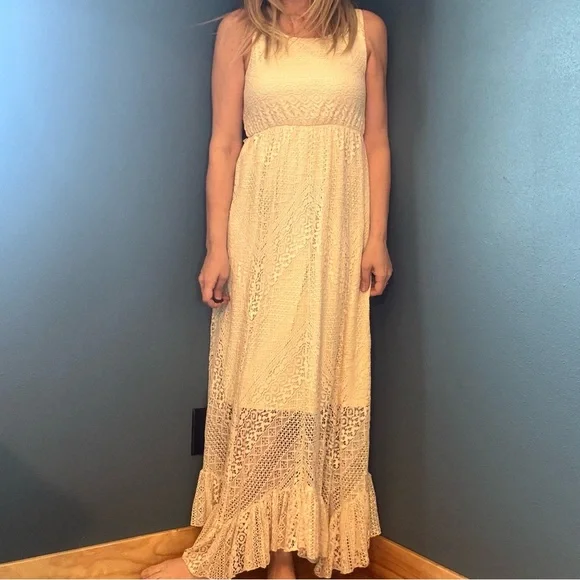 Bohemian Cream Lace Knit Maxi Dress size M - Picture 4 of 11